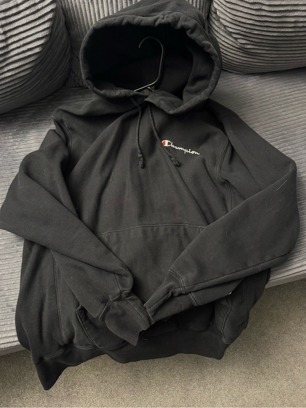 Champion Black Pullover Hoodie with Embroidered Logo